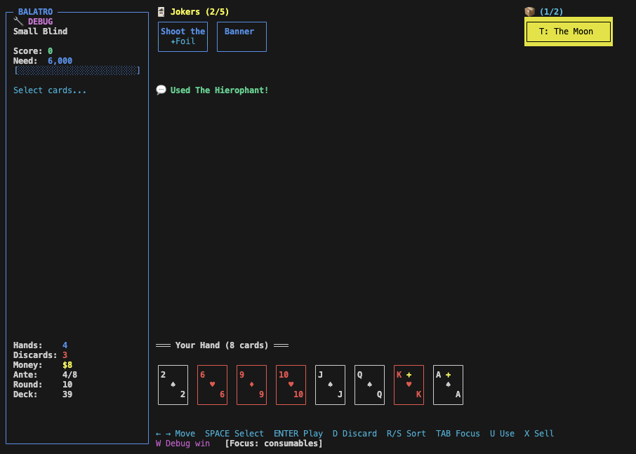 CLI Balatro using Tarot cards