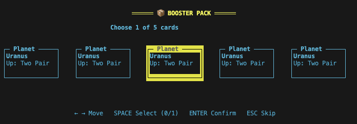 CLI Balatro Jumbo Celestial Pack interface