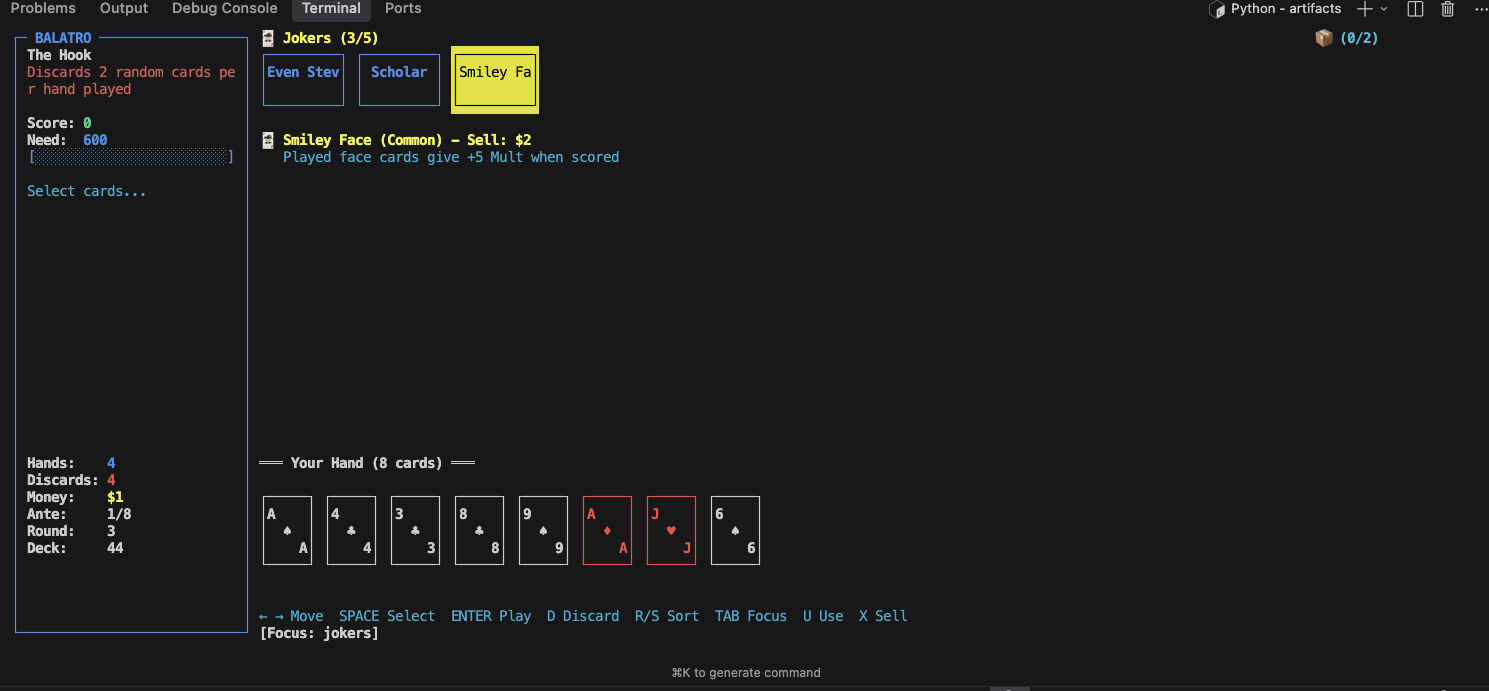 CLI Balatro hovering over a Joker